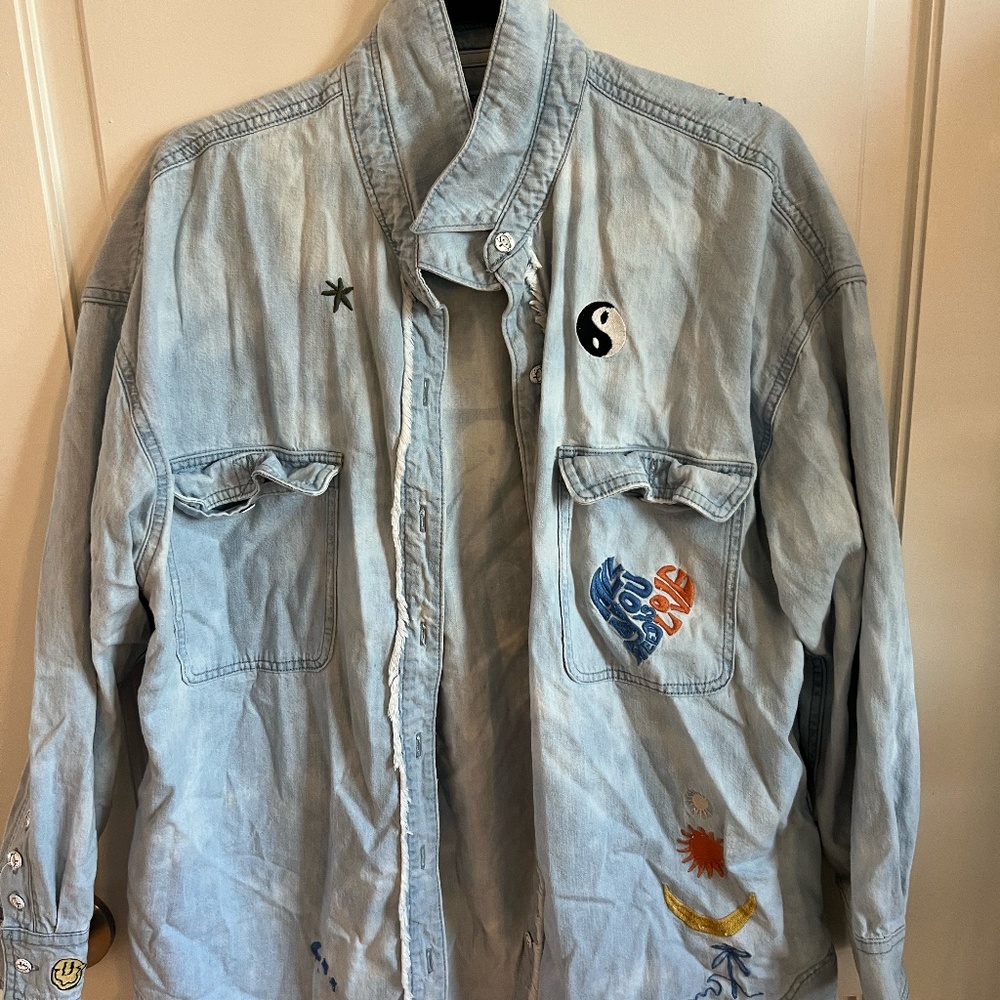 Free People Denim shirt embroidered